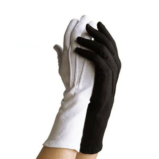 Long Wrist White Cotton Gloves - Sizes Xs-xxl - Marching Band, Military, Santa