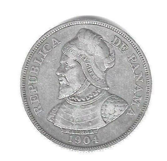 1904 Panama 50 Centesimos .900 Silver Coin -- Km 5